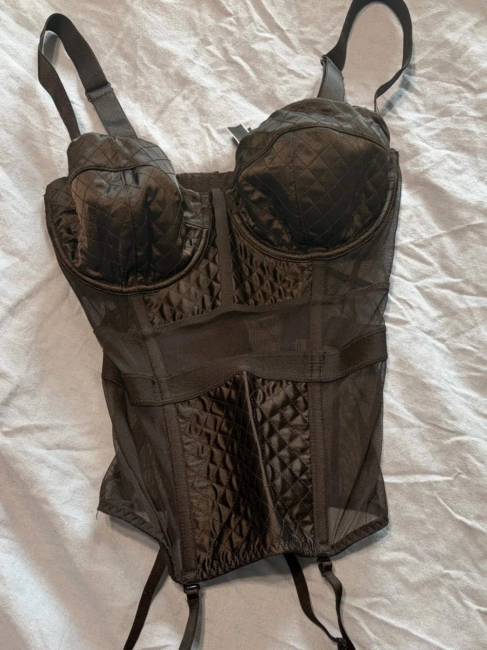 Victoria’s Secret Black Quilted Satin Corset with Garters